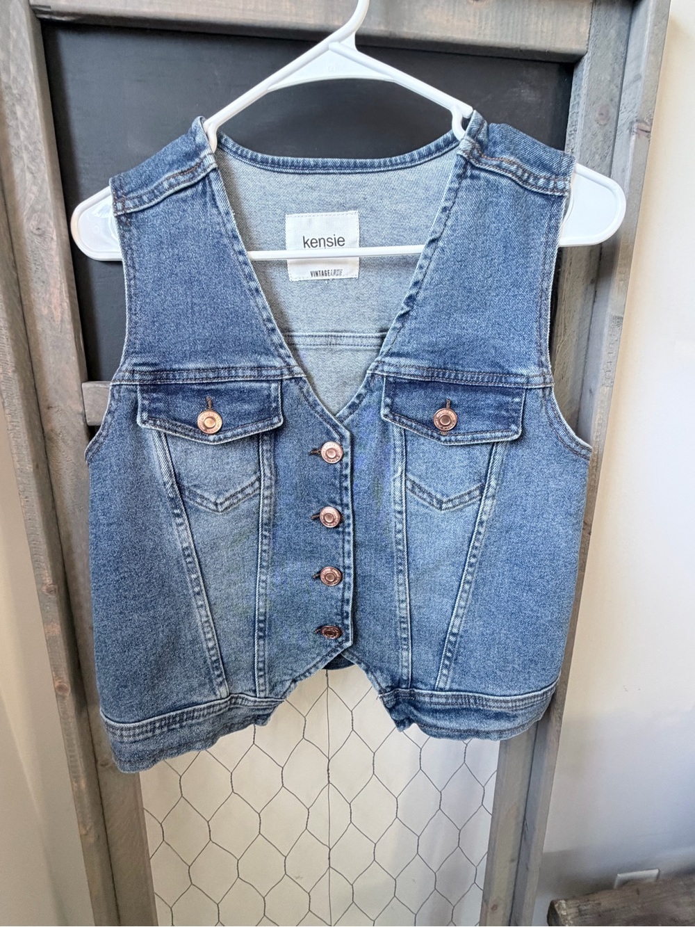 Kensie Jeans Vintage Luxe Denim Vest Women’s M Cropped Button Front